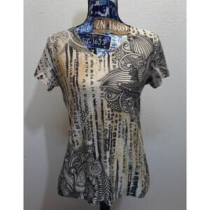 Christopher & Banks Short Sleeve Design V-Neck Tee l Size: S